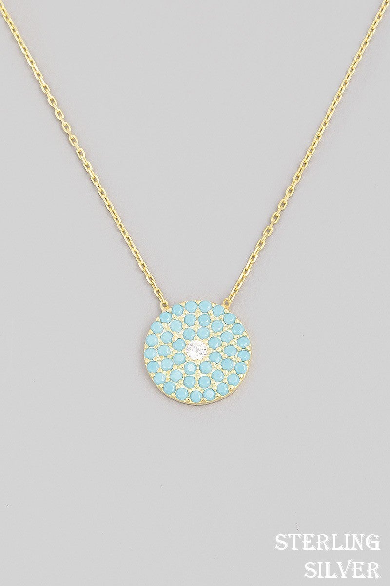 Sterling Silve Pave Circle Disc Necklace