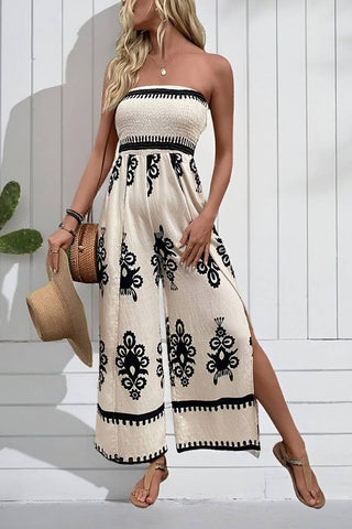 Smocked Strapless Printed Romper