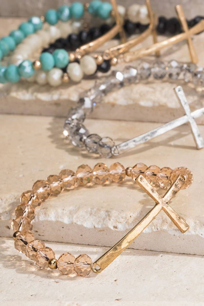 Hammered Metal Cross Bracelet
