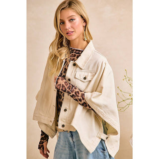 Oversized Cape Sleeve Cropped Denim