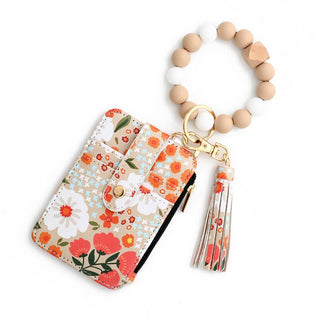 Floral Print Wallet with Silicone Bead Keychain