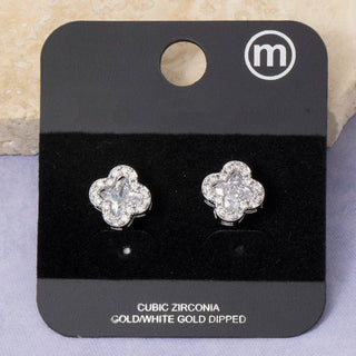 Pave Cz Clover Stud Earrings