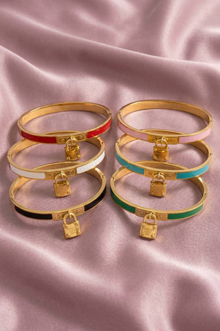 SS Enamel Padlock Charm Bracelet