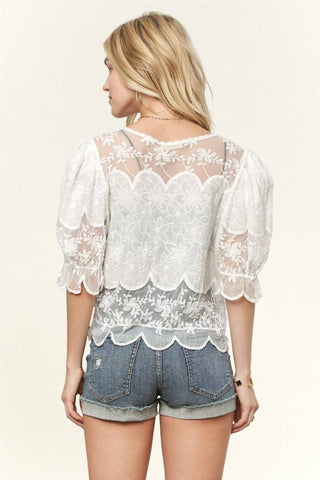 Short Puff Sleeve Embroidered Top
