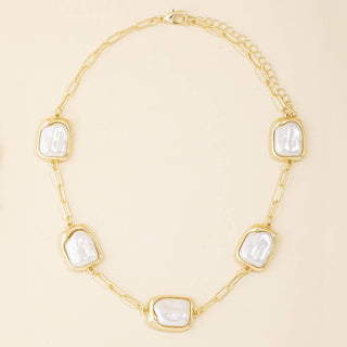 Baroque Pearl Station Paperclip Chain Necklace