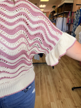 Wavy Striped Crochet Eyelet Ruffle