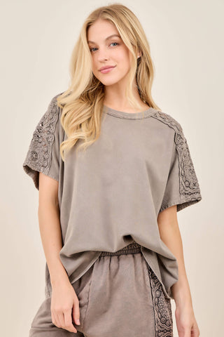 Mineral Washed Boho Trim Top