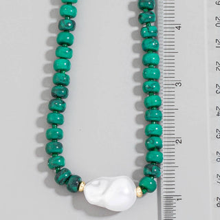 Turquoise Rondelle & Baroque Pearl Beaded Necklace