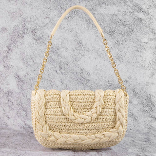 Woven Raffia Flap Shoulder Bag