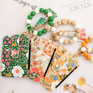 Floral Print Wallet with Silicone Bead Keychain