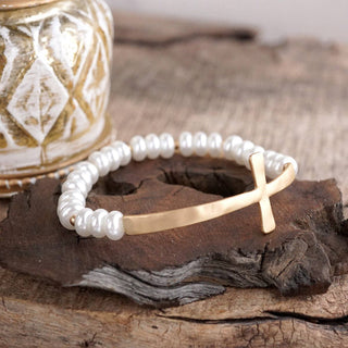 Rondelle Pearls Cross Bracelet