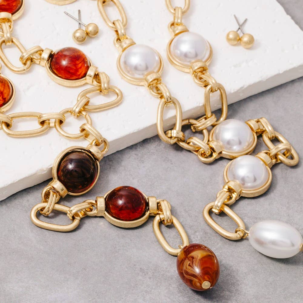 Dome Station Studs Oval Chain Necklace