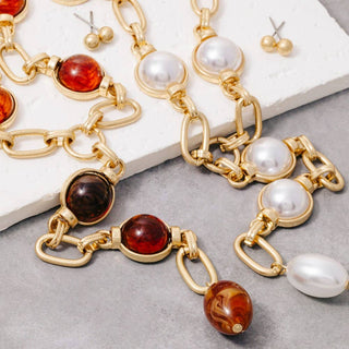 Dome Station Studs Oval Chain Necklace