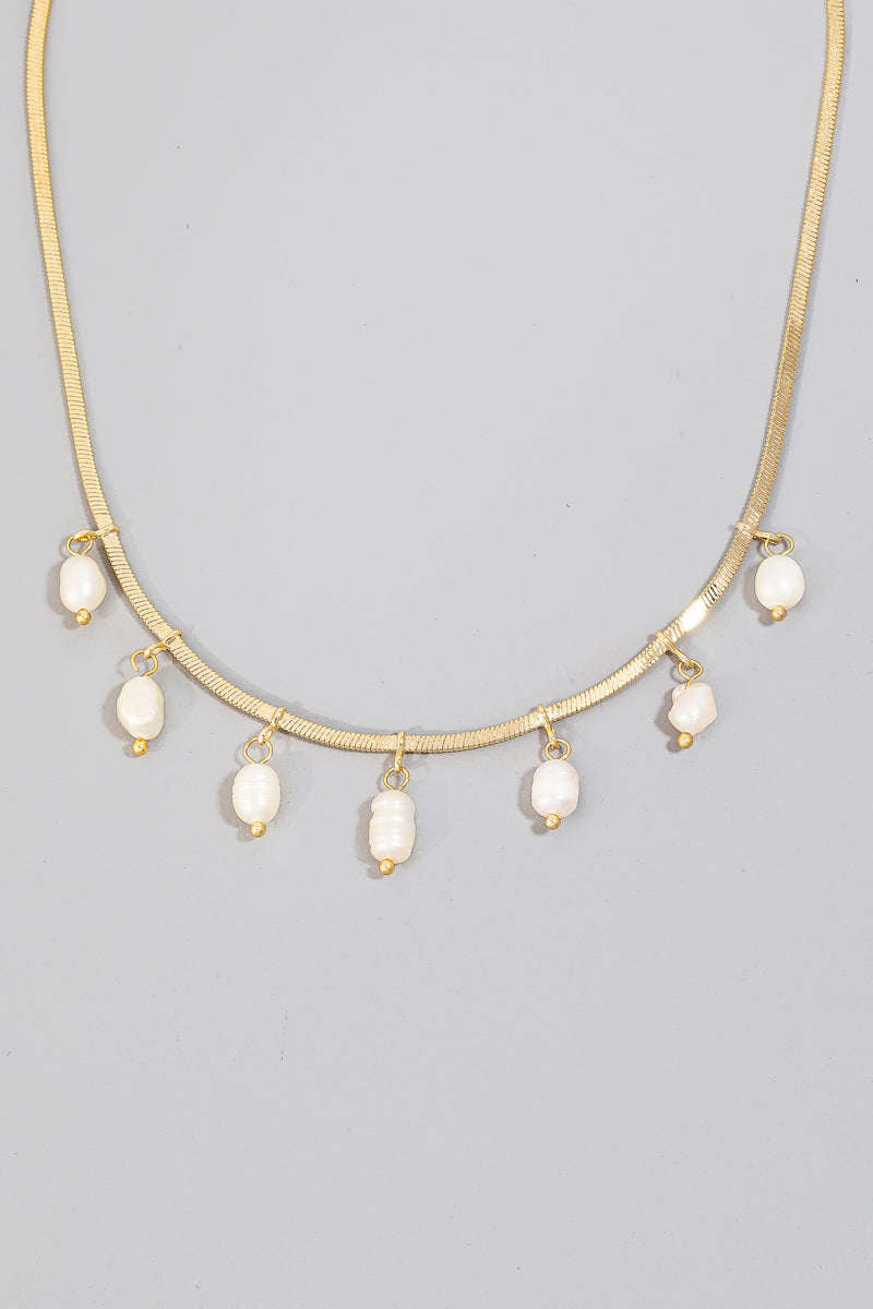 Gold Dipped Pearl Charms Chain Necklace
