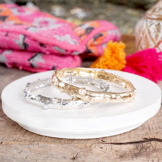 Stretchy Stackable Bangle Pearls and Rhinestones