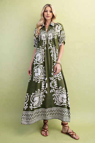 Mixed Print Midi Dress