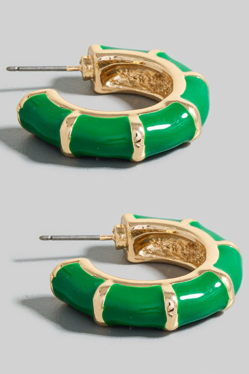 Green Enamel Bamboo Hoop Earrings