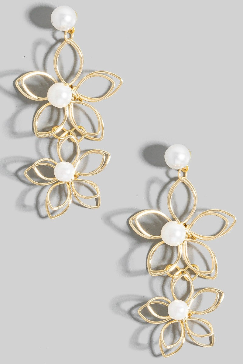 Pearl Wire Flower Dangle Earrings