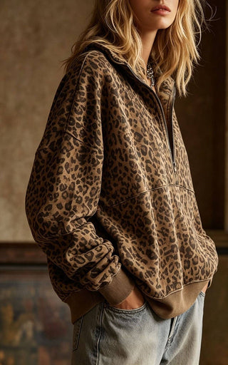 Leopard Print  Oversized Pullover Sweatshirt