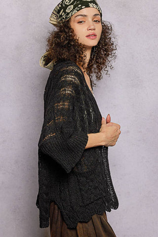 Short Sleeve Cable Acrylic Thin Sweater Cardigan