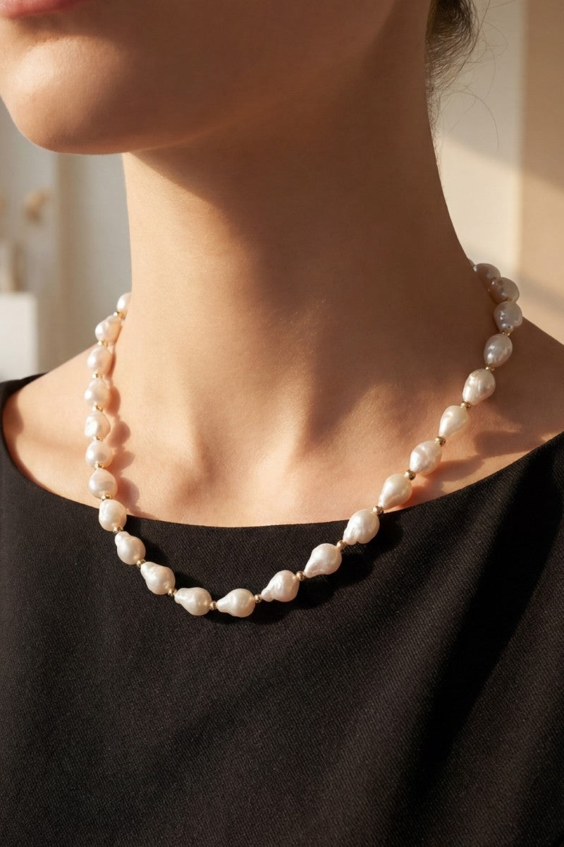 Irregular Pearl & Metallic Beaded Necklace