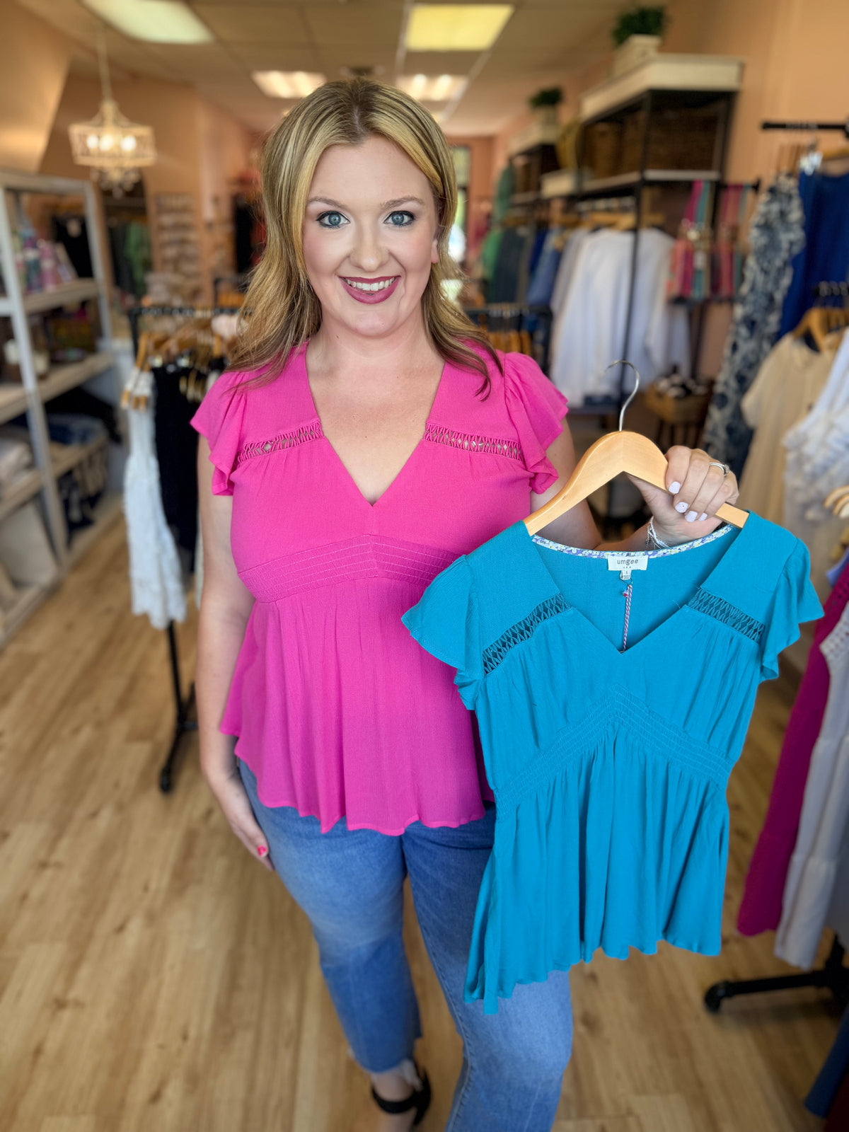 V-Neck Ruffle Sleeve Babydoll Top