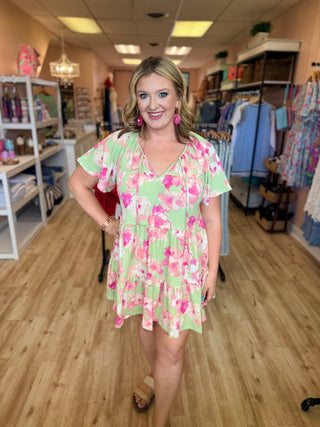 Floral Knit Popcorn Tiered Dress