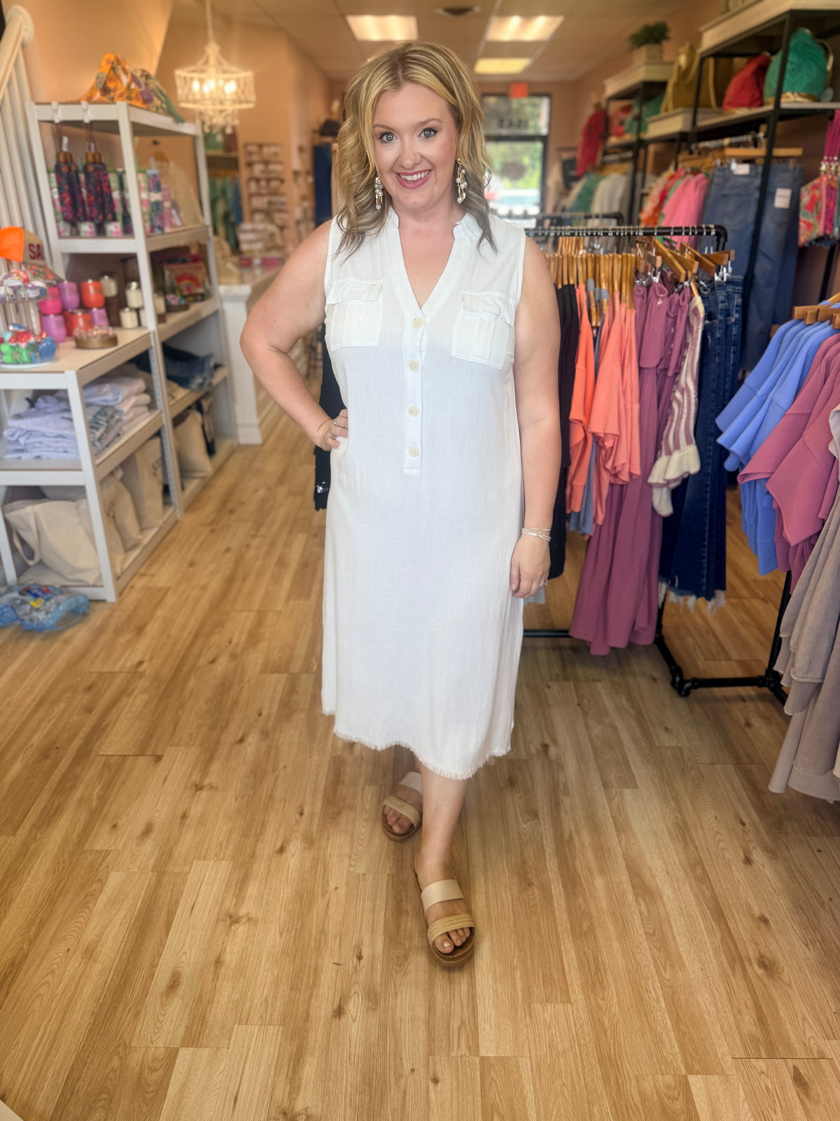 Washed Linen Midi Dress