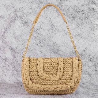Woven Raffia Flap Shoulder Bag