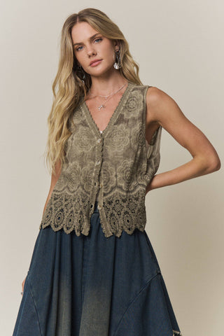 Boho Floral Crochet Lace Vest