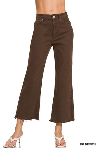 Frayed Cutoff Hem Straight Wide Pant