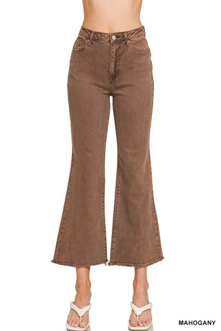 Frayed Cutoff Hem Straight Wide Pant