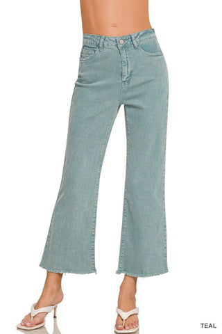 Frayed Cutoff Hem Straight Wide Pant