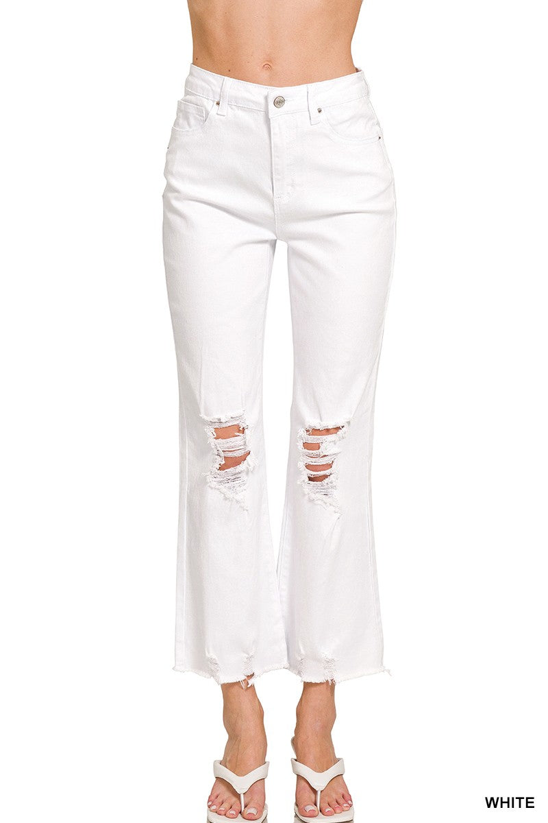 HW Distressed Straight Pants