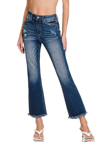 High Rise Straight Raw Hem Cropped Denim