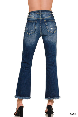 High Rise Straight Raw Hem Cropped Denim