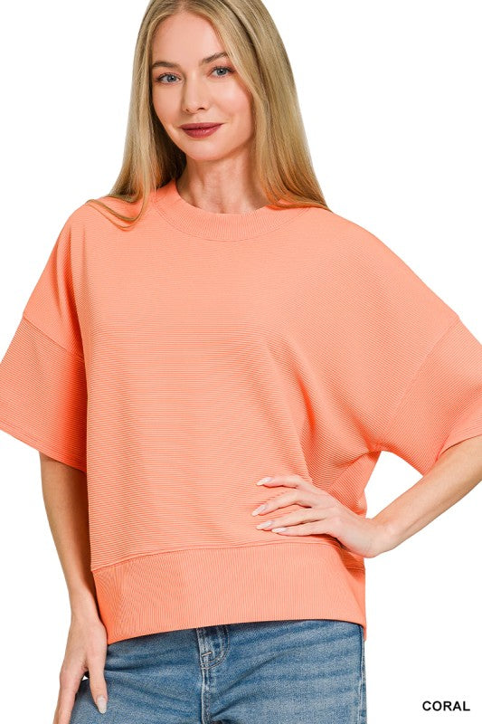 Ribbed Round Neck Waist Band Top