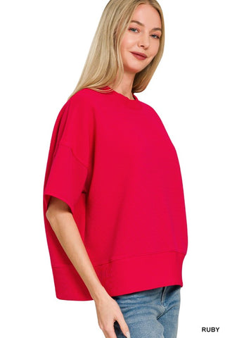 Ribbed Round Neck Waist Band Top