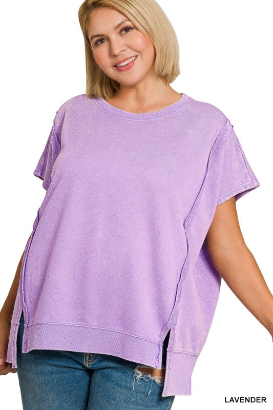 French Terry Acid Wash Hi-Low Top