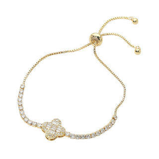 CZ Baguette Quatrefoil Cinch Pull Tie Bracelet