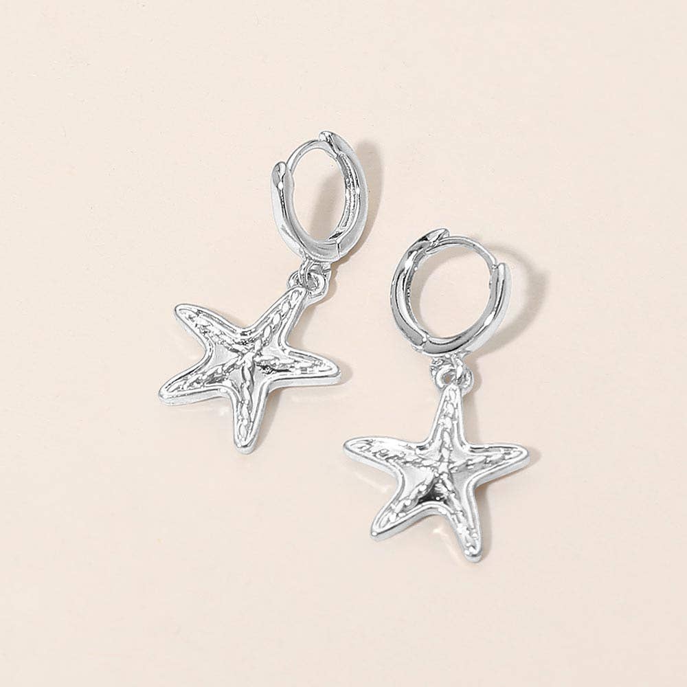 Starfish Charm Drop Huggie Hoop Earrings