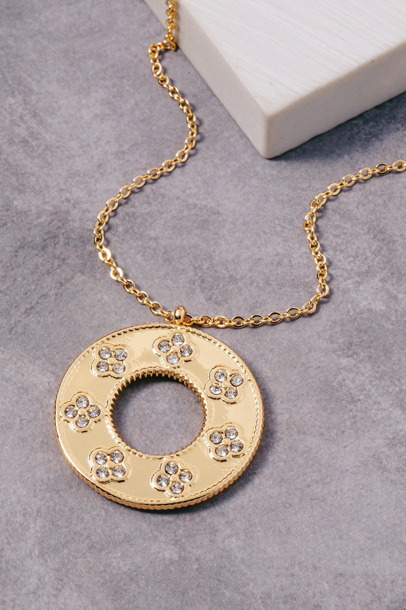 Studded Clover Hoop Pendant Necklace