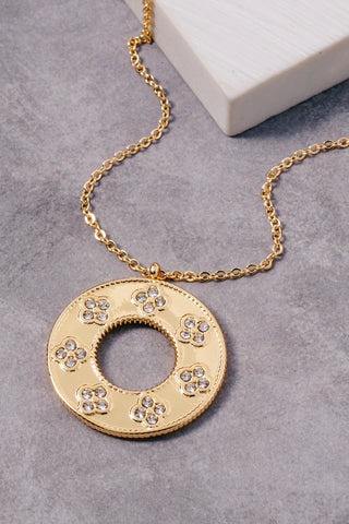 Studded Clover Hoop Pendant Necklace