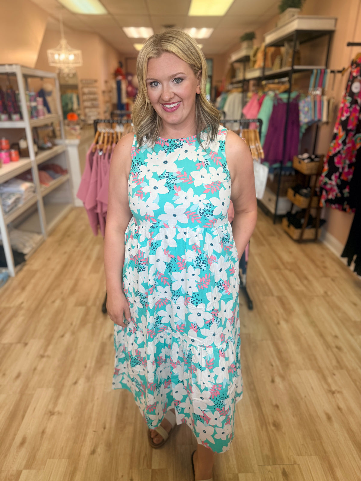 Floral Printed Poplin Tiered Dress