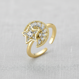 Celestial Moon and Star Adjustable Ring
