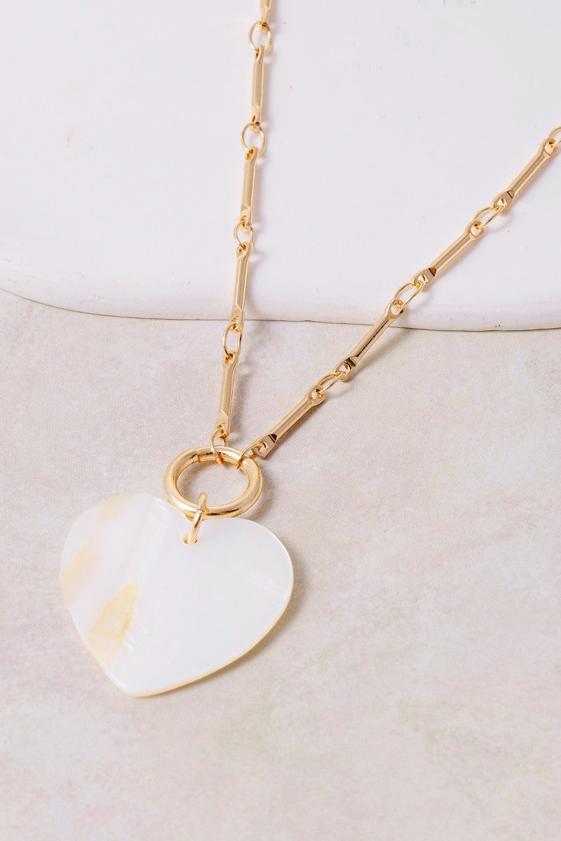 Gold Bar & Circle Chain Heart Necklace