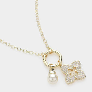 Clover Pearl Charm Pendant Necklace