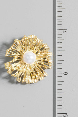 Pearl Set Metallic Flower Shield Stud Earrings