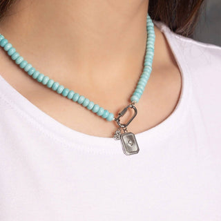 Turquoise Chunky Bead Carabiner Necklace