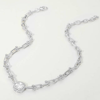 Square CZ Stone Accent Industrial Link Chain Necklace
